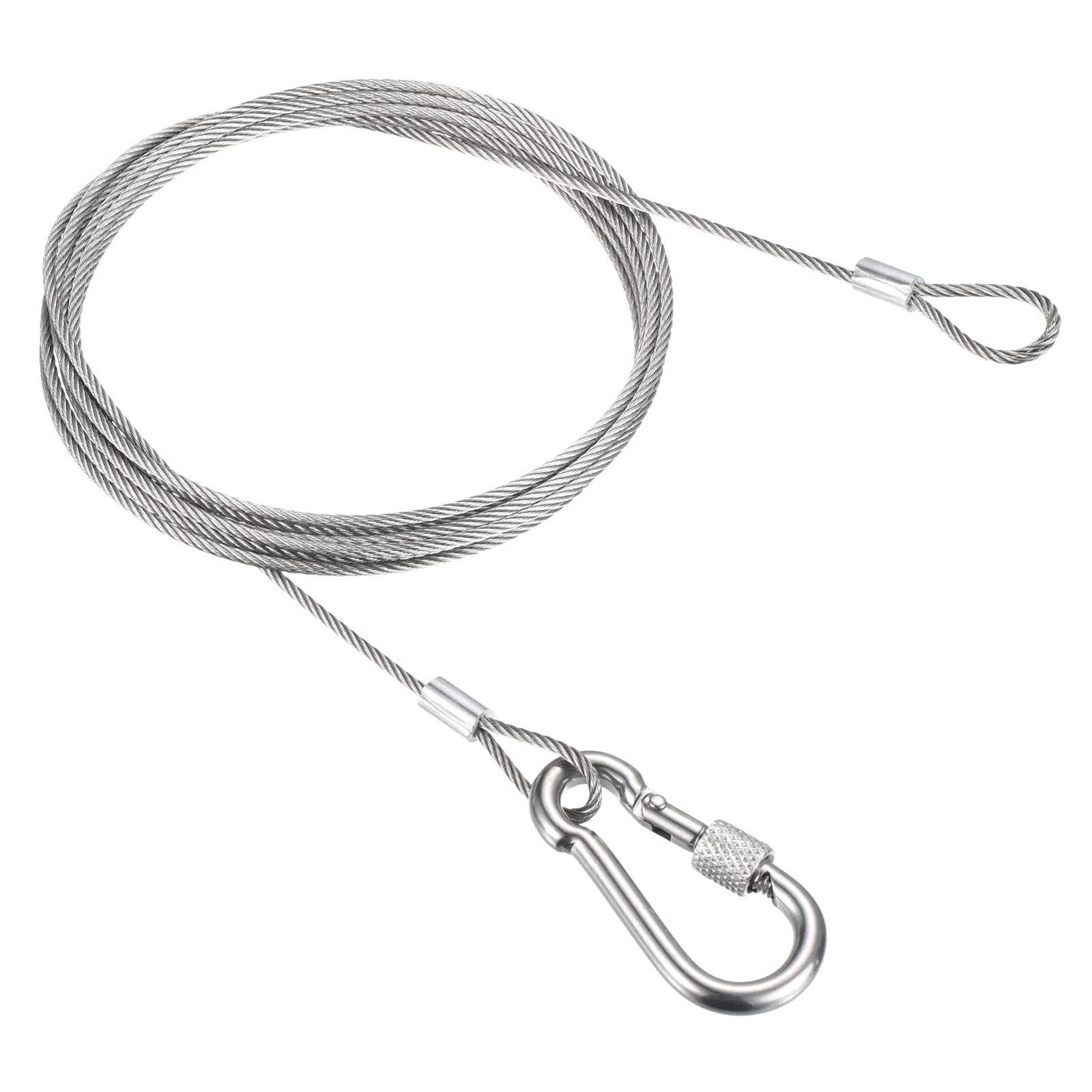 PATIKIL Safety Cable Lock Cable with Snap Hook 6.6ft 2mx2.5mm, Stainless Steel Double Loops Security Hanging Wire