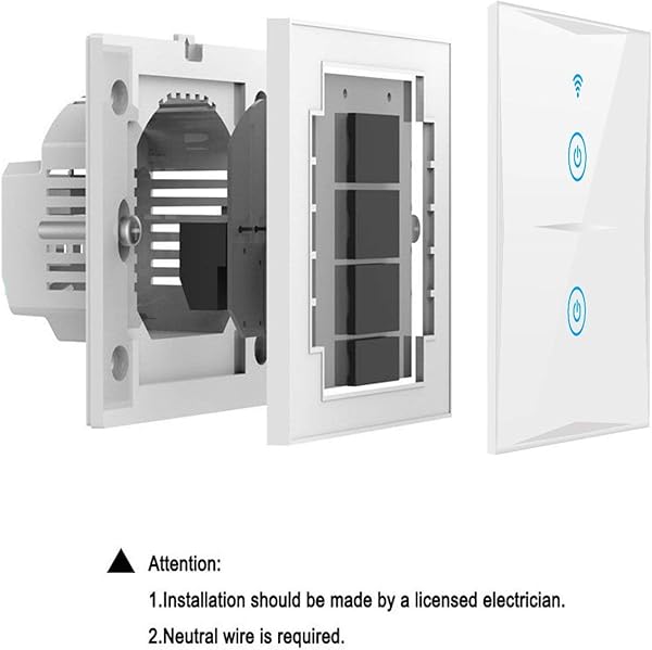 Interruptor de luz inteligente wifi compatible con Alexa pantalla tctil de cristal con aplicacin Smart Life Google Home Timging Fuction no requiere hub blanco 24 GHz N Wire Needed 2 vas