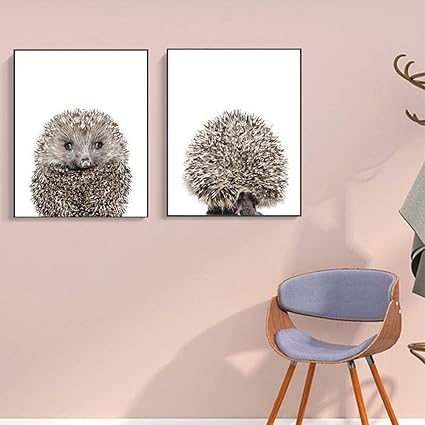 Amazon 北欧のキャンバスポスターハリネズミの絵かわいい動物の絵の壁アート保育園の子供部屋 x40cm X2フレームレス ウォールステッカー オンライン通販
