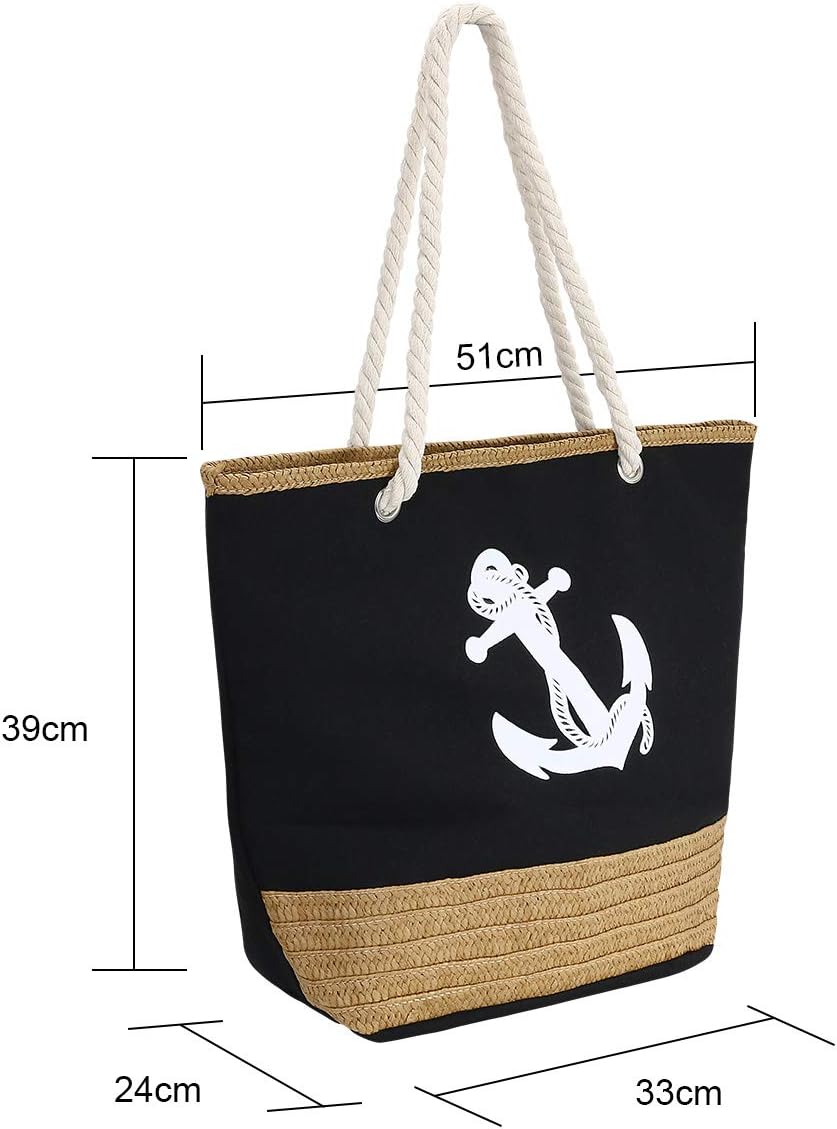flintronic Women Beach Bag, #3 Black Anchor, 45cm x 32cm 14cm - Image 3