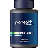 ProHealth NADH + CoQ10 - Boost NAD+ | 60 Day Supply | Pure NADH 25 mg, CoQ10 100 mg | 60 Acid Resistant Capsules | Energy | Focus | ATP Production