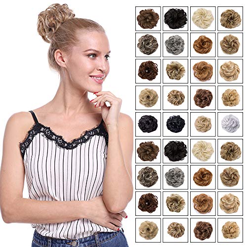 Scrunchy Updo Wavy Straight Hair Bun Clip Messy Donut Chignons Synthetic Hairpiece Hair Extension (ash brown)
