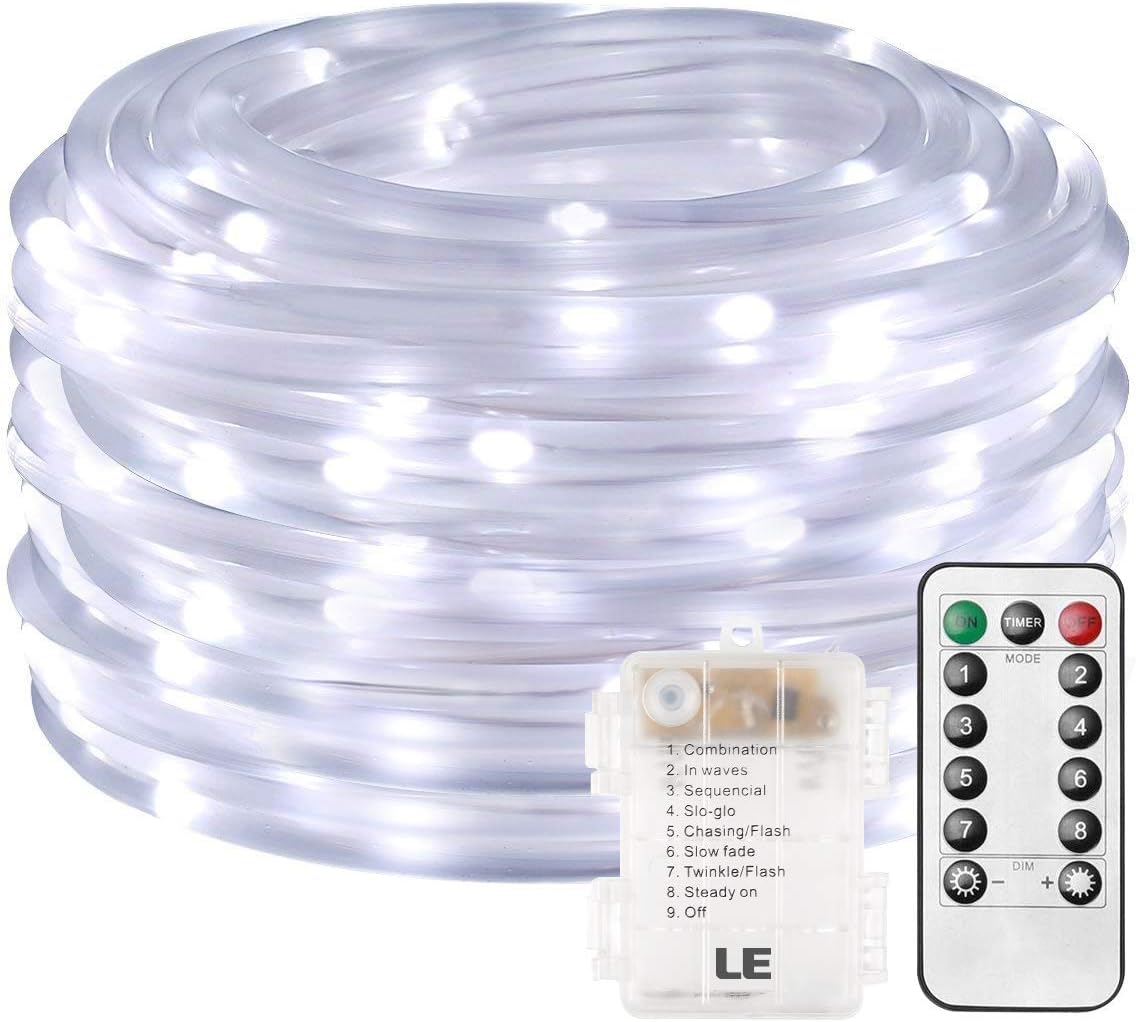 LE LED Dimmable Rope Lights 10m 120 LEDs Waterproof 8 Modes Battery