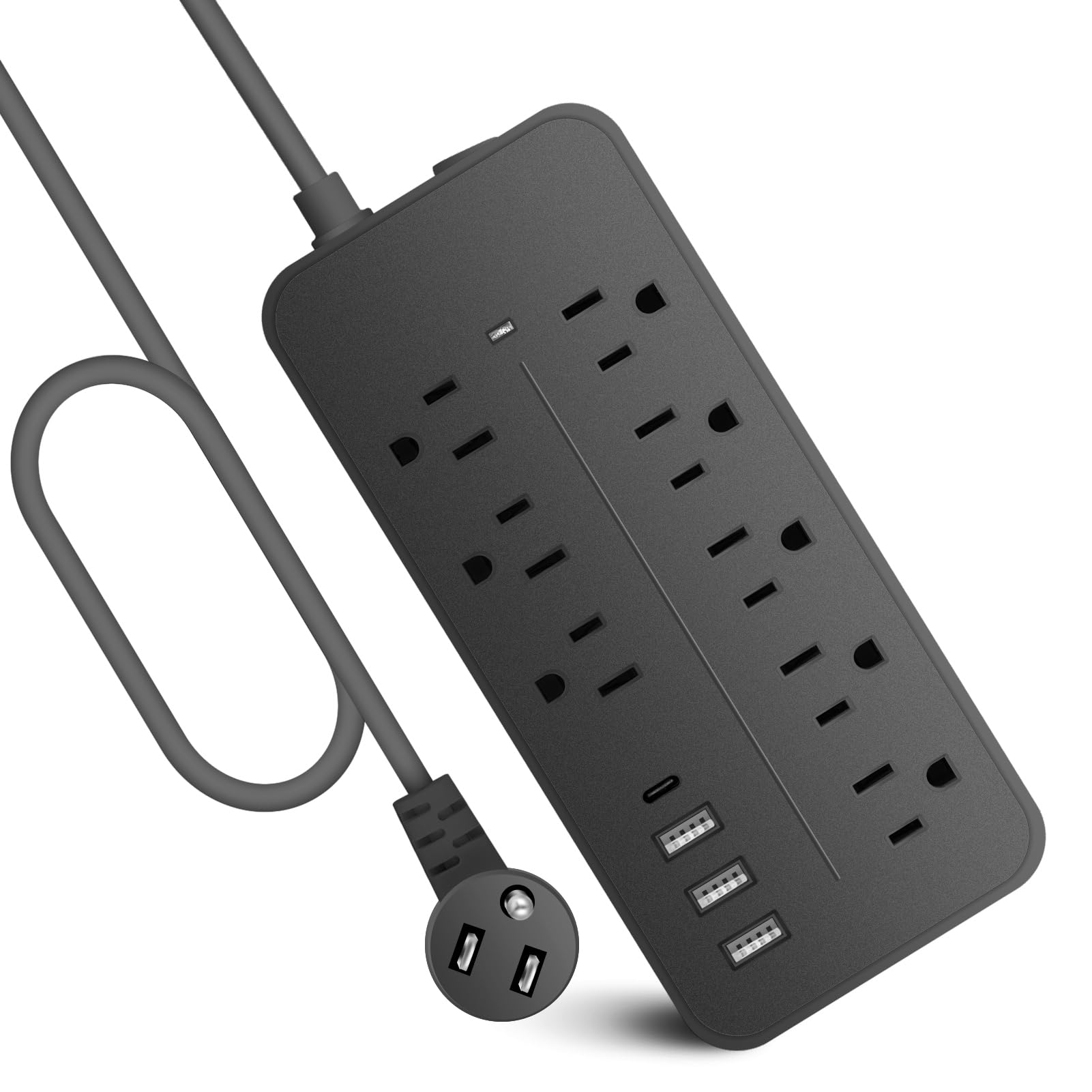 Extension Cord Surge Protector Power Strip - Flat Plug Braided Power Bar with 8 Widely Outlets and 4 USB Ports(1 USB C), Multi Plug Wall Mount Desk USB Charging Station for Home Office