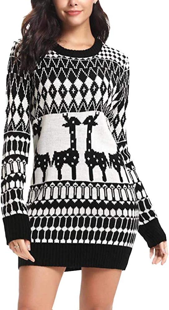 Clearance Forthery Christmas Sweater Women Ugly Snowflake Merry Xmas Mini Dress