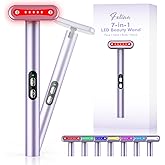 Fxtiaa Light-Therapy-Wand, Red Light Therapy for Face and Neck Facial Wand 7 in 1 Led Beauty Wand Red & Blue Rejuvenation Face & Eye Massager Skincare Tool