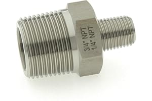 ADAPTORMOUNT 3/4" NPT Male x 1/4" NPT Male, Stainless Steel 316-L Reducer Hex Nipple Connector, Reducing Pipe Fitting Adapter