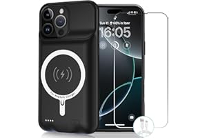 JBUBN Wireless Charging Case for iPhone 16 Pro,10000mAh High Capacity Portable Rechargeable Extended Battery Case Qi Wireless Charging with iPhone 16 Pro (6.3 inch) Extended Battery Charger Case (Black)