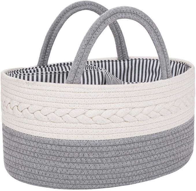 Collapsible Baby Nursery Cotton Rope Woven Diaper Caddy Organizer Bag
