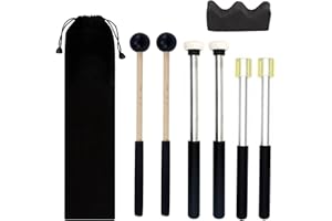 TUOREN 3Pair Steel Tongue Drum Mallet Hand Pan Sticks Percussion Instrument Accessories with Bracket, Velvet Storage Bag