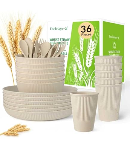 Camping Plates Grow Forward 24-piece Premium Wheat Straw