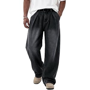 Areant Mens Baggy Jeans Wide Leg Hip Hop Loose Fit Jeans Relaxed Fit Elastic Waist Skate Streetwear Y2K Vintage Denim Pants