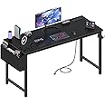 Lufeiya Gaming Desk with Power Outlet, 55 inch Teen Study Table Home Office Work Writing Computer Desks with Charging Station Outlets Built in, Black