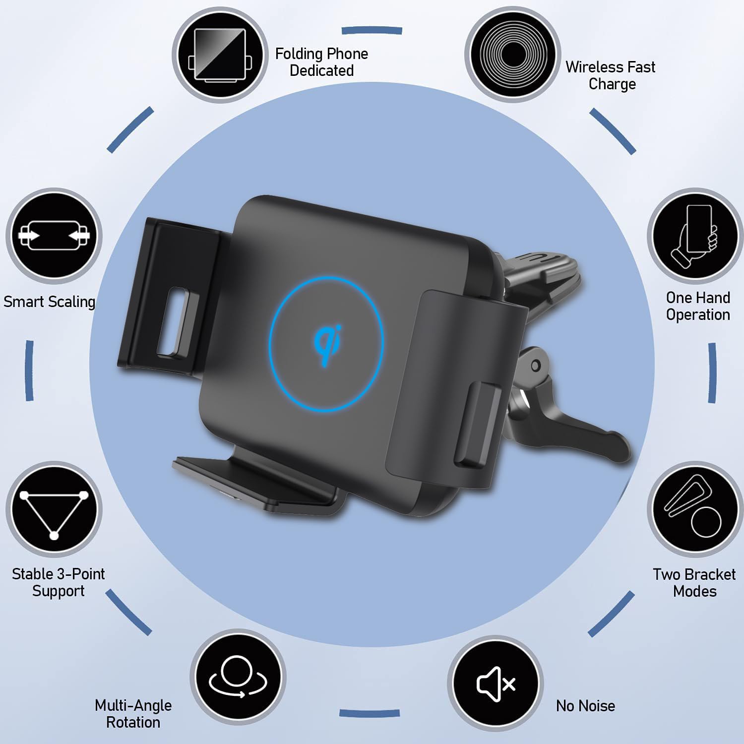 DearHot 15W Qi Wireless Car Charger Mount Holder Compatible for Samsung Galaxy Z Fold7 Fold6 Fold5 Fold4 Fold3 Fold2 Fold 4.3in-6.9in Phone Auto Clamp Fast Charger