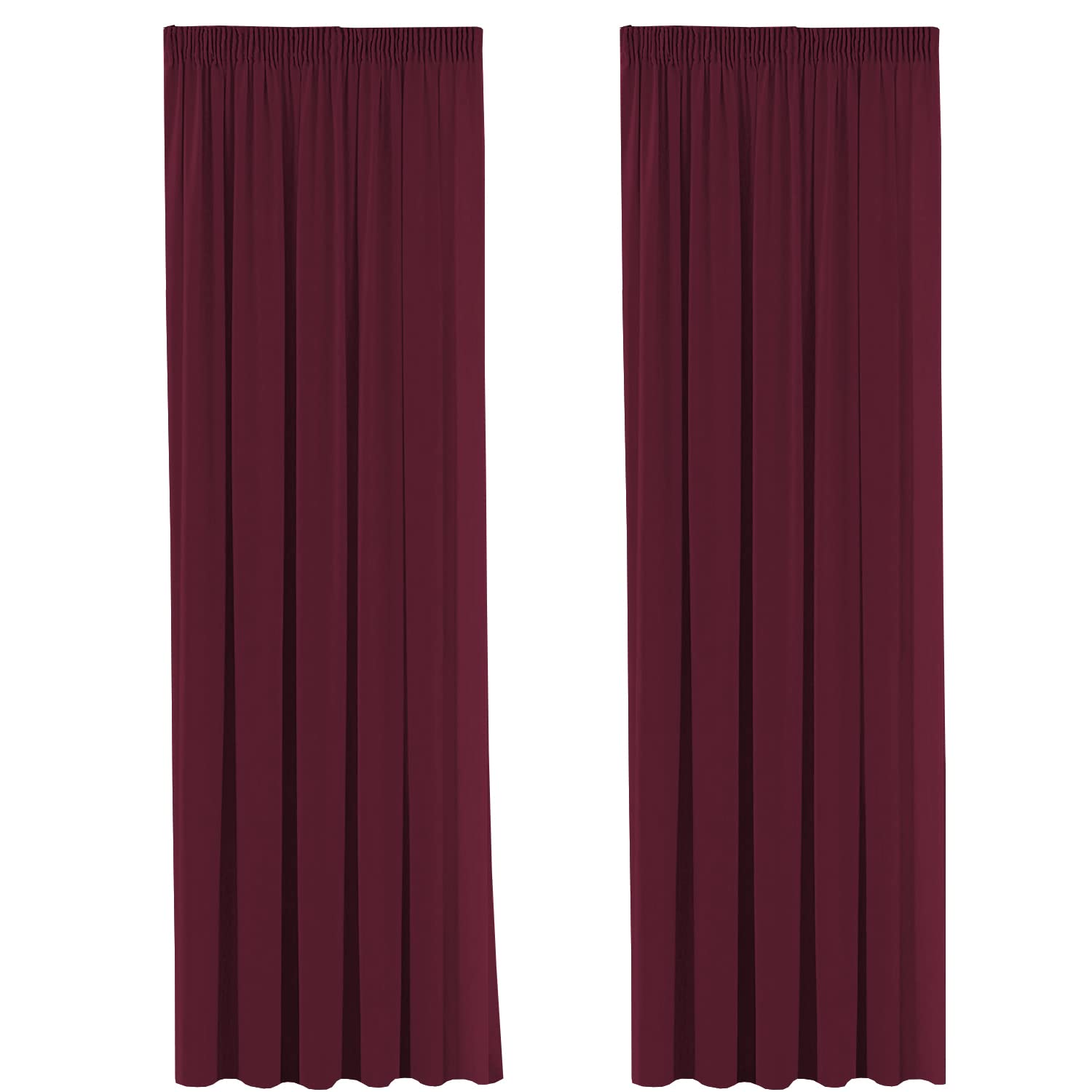 H.Versailtex Super Soft Blackout Pencil Pleat Noise Reducing Window Treatment Drapes for Home Decoration with Two Free Tiebacks - Burgundy, 90" Width x 72" Drop, Set of 2 pieces