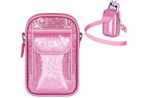 TANMQIN Kids Smart Phone for Girls Universal Bag for Luyiilo/ for Luoba/for Yosfeng/for WEOLULI and More, Glitter Powder Bag with Removable Shoulder Strap Fits Toddler Phone/Data Cables/SD Cards - Pink