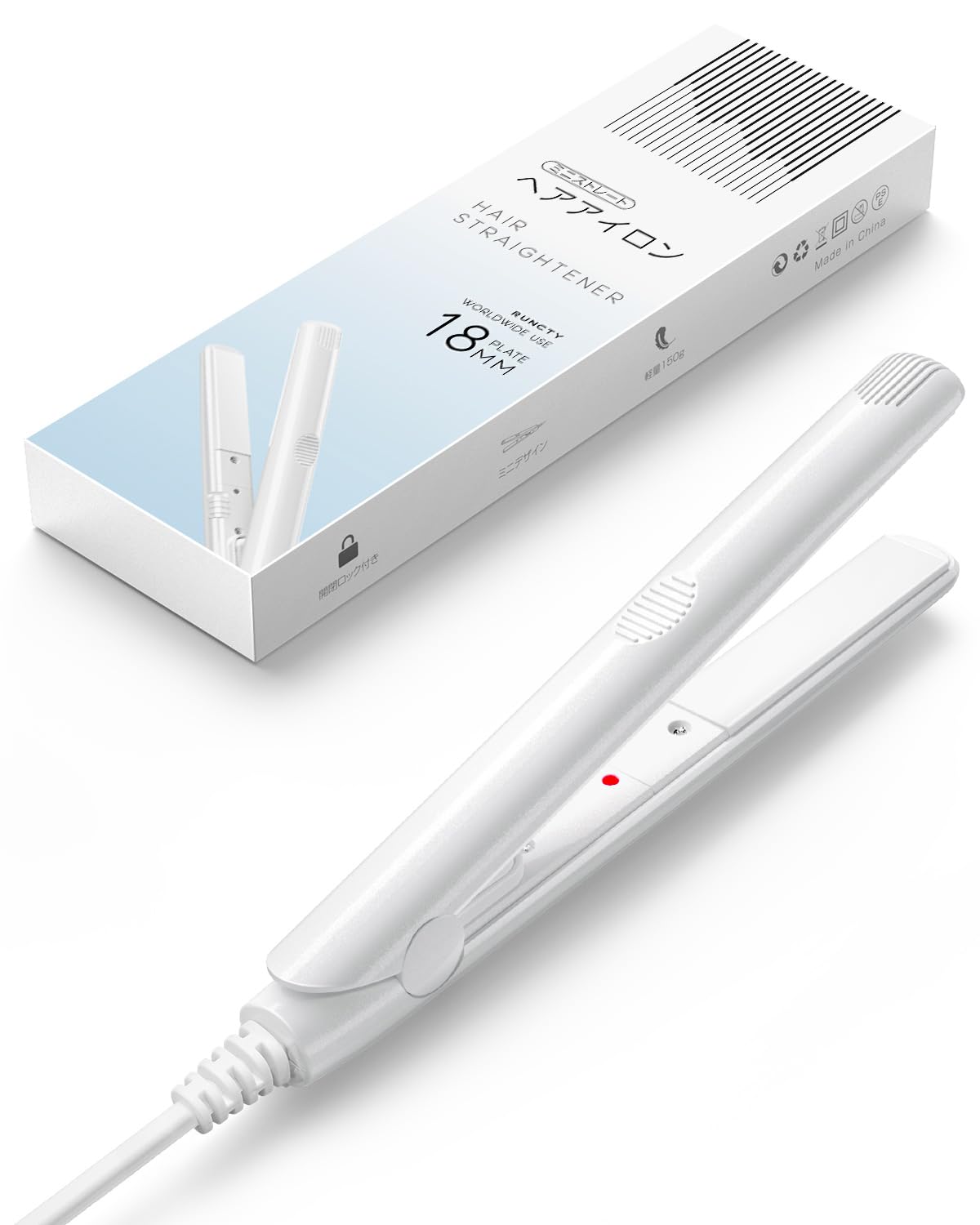 ヘアアイロン ミニ 超軽量 ストレートアイロン 前髪用 カール ストレート 高温220℃ 急速加熱 マイナスイオン搭載 ツヤ髪 ヘアケア コテ 18mm コンパクト 持ち運び便利 ヘアスタイリング ワンタッチロック付き 海外対応 レディース メンズ 誕生日 プレゼント (ホワイト)商品画像