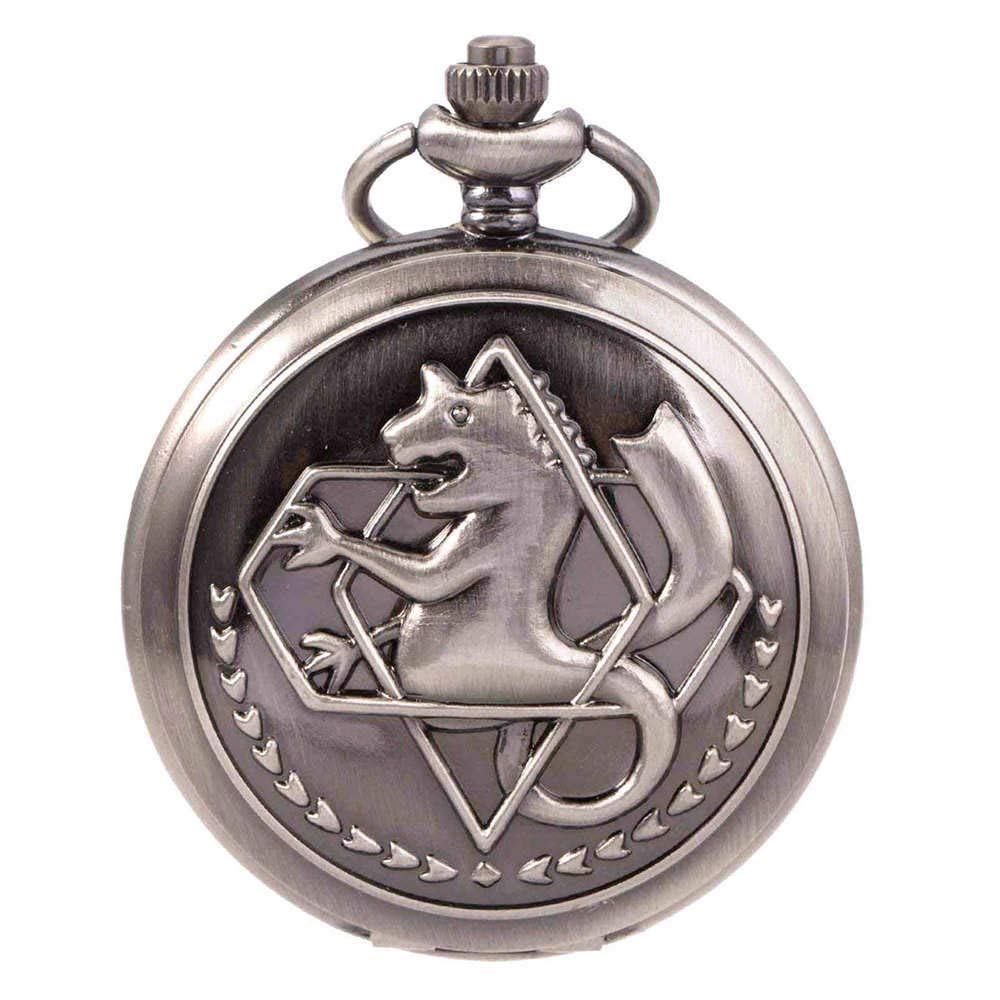 New Brand Mall Fullmetal Alchemist Merch Pocket Watch with Chain Box for Cosplay Anime Accessories, Black, M
