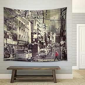 Man in a red Hood Crossing The Street,Digital Painting - Fabric Wall Tapestry Home Decor - 51x60 inches