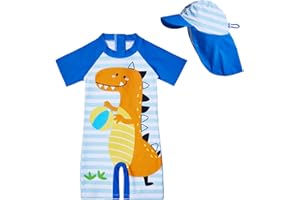 Lilian&Gema Toddler Boy Swimsuit UPF 50+ Protection One Piece Zipper Bathing Suit Baby Swimsuit with Adjustable Sun Hat