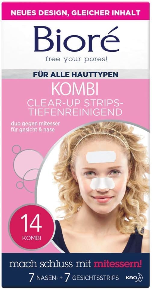 Bioré Deep Cleansing Clear-Up Strips, 1 x 14 Pieces, Face (7 Strips) and Nose (7 Strips)