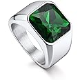 Bandmax Gemstone Signet Rings for Men, Stainless Steel Fancy Cut Cubic Zirconia Rings Blue Topaz/Emerald/Black Onyx/Ruby Ring Statement Ring Wedding Ring Size 7-14