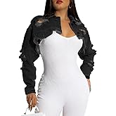 Women's Crop Top Jean Jacket Button Down Long Sleeve Cropped Denim Jacket Coat