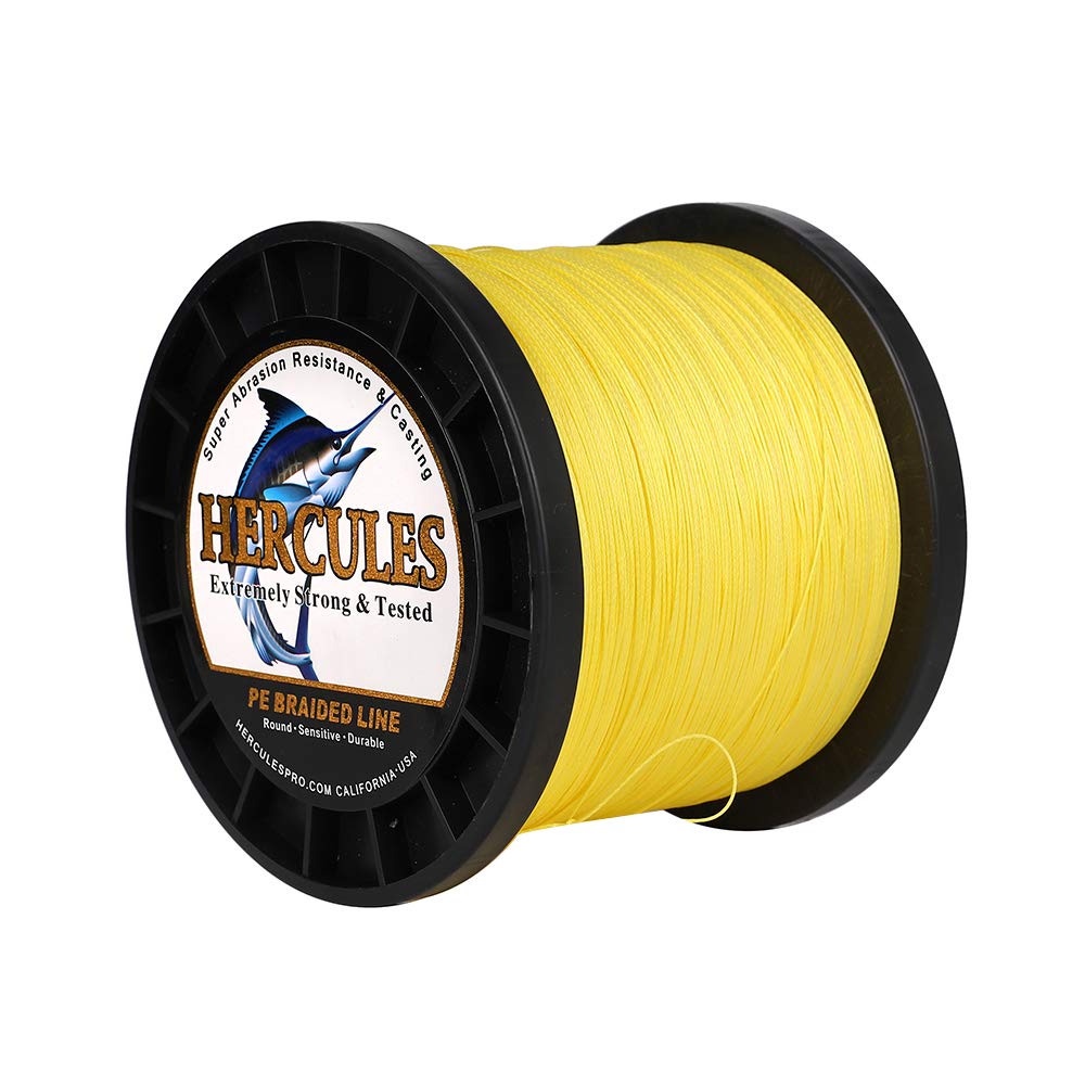 Hercules Super Cast 1000M 1094 Yards Braided Fishing Line 180 LB Test for Saltwater Freshwater PE Braid Fish Lines Superline 8 Strands - Yellow, 180LB (81KG), 0.70MM