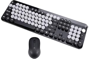 Wisoqu Wireless Keyboard and Mouse Combo, Cute 104 Keys Typewriter Retro Round Keycaps Keyboard, 2.4GHz, for Computer PC Desk