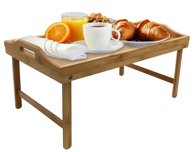 Folding Bed Tray Table With Legs And Breakfast Serving Tray Bamboo Bed