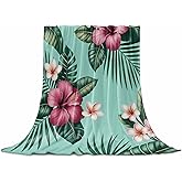 Singingin Ultra Soft Flannel Fleece Bed Blanket Tropical Flowers Hibiscus Throw Blanket All Season Warm Fuzzy Light Weight Cozy Plush Blankets for Living Room/Bedroom 40" x 50"