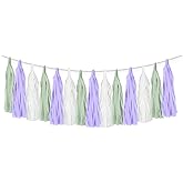 Dusty Sage Green Purple Lilac Lavender Party Decorations Paper Tassel Garland Banner Fringe Streamers Wildflower Fairy Birthday Baby Shower Wedding Bachelorette Tea Party Nursery Wall Hanging Décor