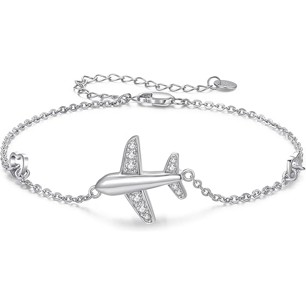 Dtja Crystal Airplane Bracelet for Women Sterling Silver Cute