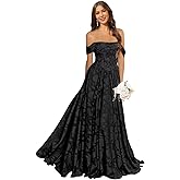 Ywwaaq Jacquard Chiffon Bridesmaid Dresses Long Off The Shoulder Formal Evening Dress for Women