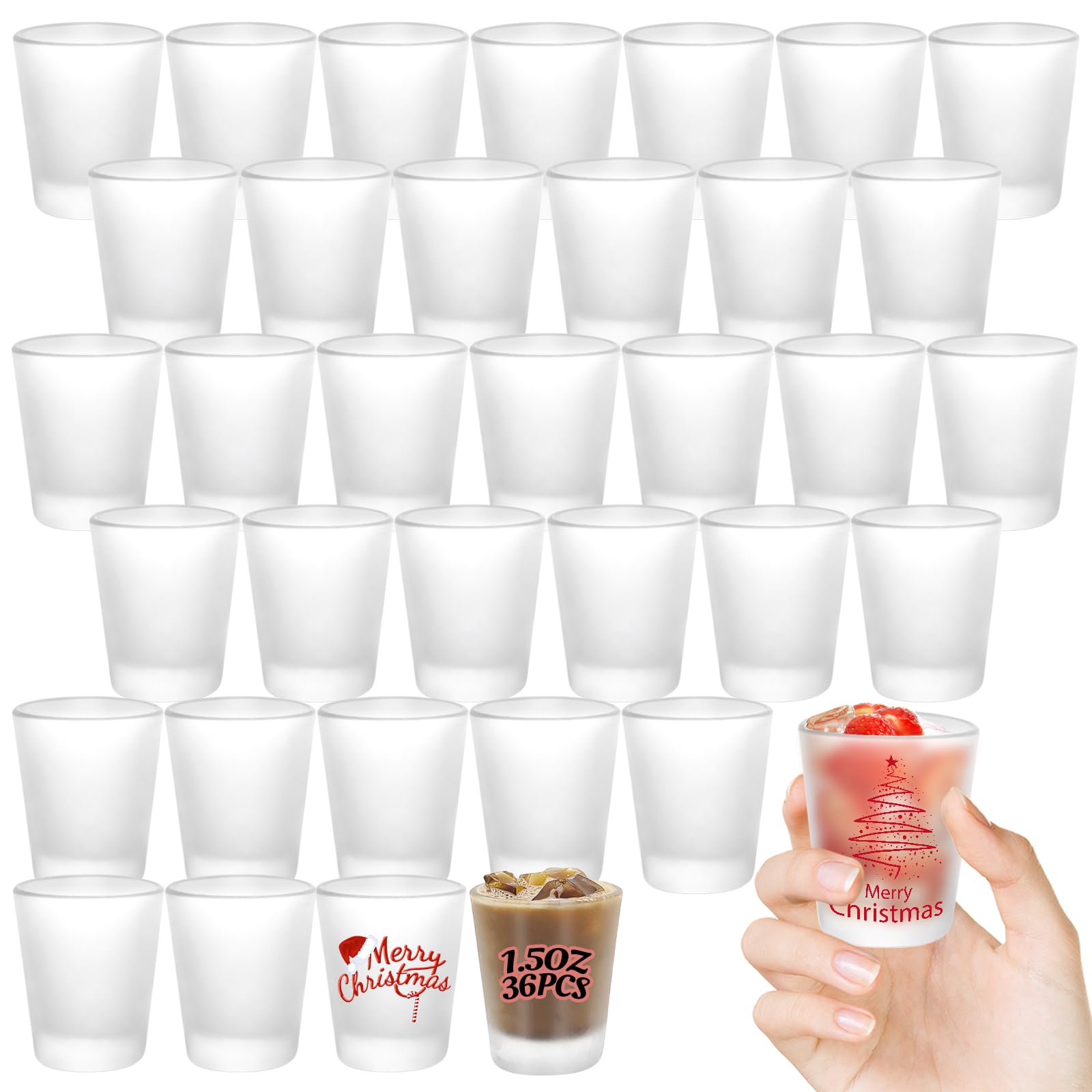 Photo 1 of YOUKE OLA 36 Pack Sublimation Shot Glasses Cups with Heavy Base Sublimation Blanks Cute Shot Glass Tumbler Bulk for Heat Press, Personalized Gift, Wedding, Party, Frosted 1.5oz