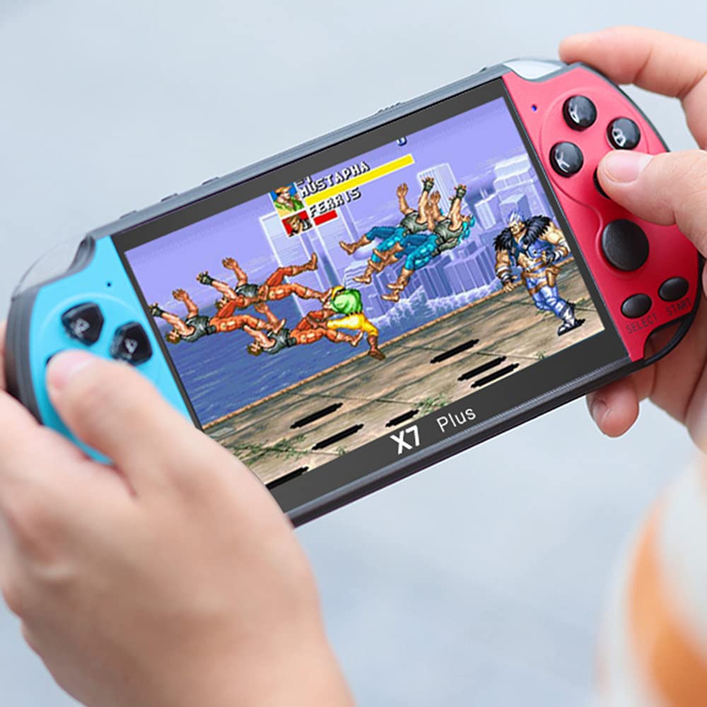 songlan-X7Plus 5.1 inch Built-in 10500+ Free Games GBC/GBA/FC/MD/Arcade, Dual Joystick Portable Handheld Game Console, 8GB RAM, MP3, MP4, MP5, Movie/Video/Music/Gamer Birthday Gift（Yellow&Red）