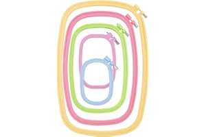 QLOUNI 5 Pack ABS Rectangular Embroidery Hoops Set, Cross Stitch Hoops 5 Inch 6 Inch 10 Inch 12 Inch 15 Inch Plastic Candy Color Embroidery Hoop for DIY Embroidery Craft
