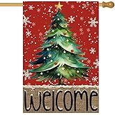 ARGOOFG Christmas Tree House Large Flag 28x40 Inch Double Sided Outside Red Welcome Winter Snowflake Xmas Holiday Outdoor Seasonal Yard Decoration