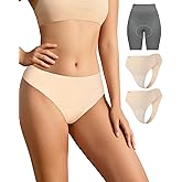 HAPUSS 2-Pack Seamless Thongs for Women Cotton Underwear No Show Panty Liners Workout G-String Thongs