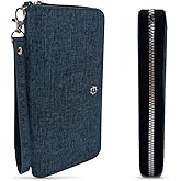 CardGear Caroline Zip Around Continental Clutch Wallet with RFID Blocking,13 Slots, Phone Pocket, Pen holder, Cash and check pockets, ID windows, Key slots, and Premium Gift Box (Canvas, Denim Blue)