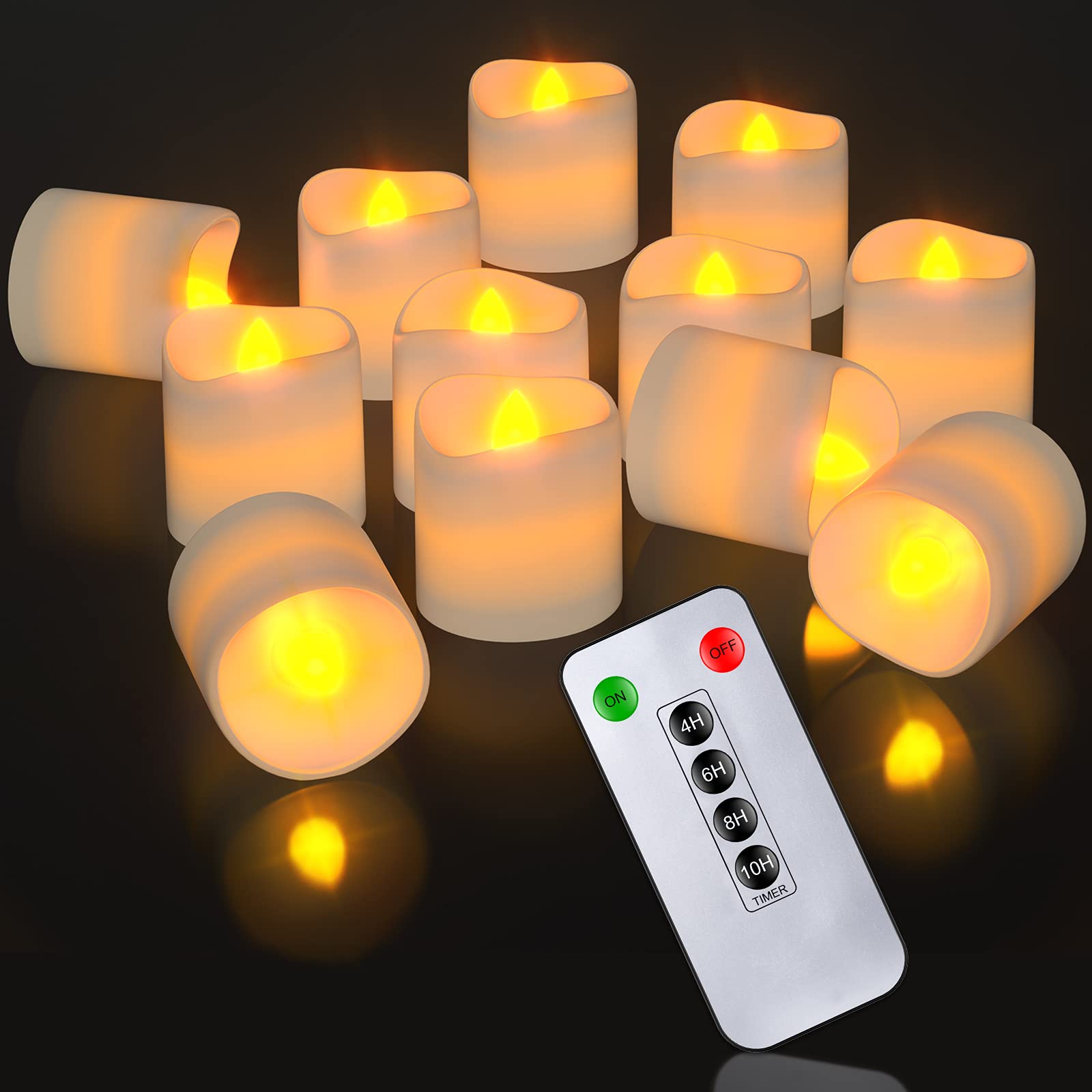 LED Votive Candles with Remote and Timer, PChero 12 Packs Battery Operated Flickering Tea Lights Realistic Tealight Flameless Candles for Bedroom Party Wedding Decoration – Warm White