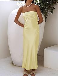Realtix Satin Silk Backless Tube Tops Maxi Dress
