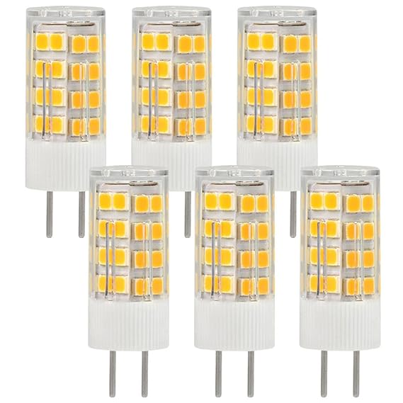 Granvoo 6-er Pack GY6.35 5W Warmweiß LED Mais Birne mit Keramik + ACRYLIC AC/DC 12V 51x 2835 LEDs