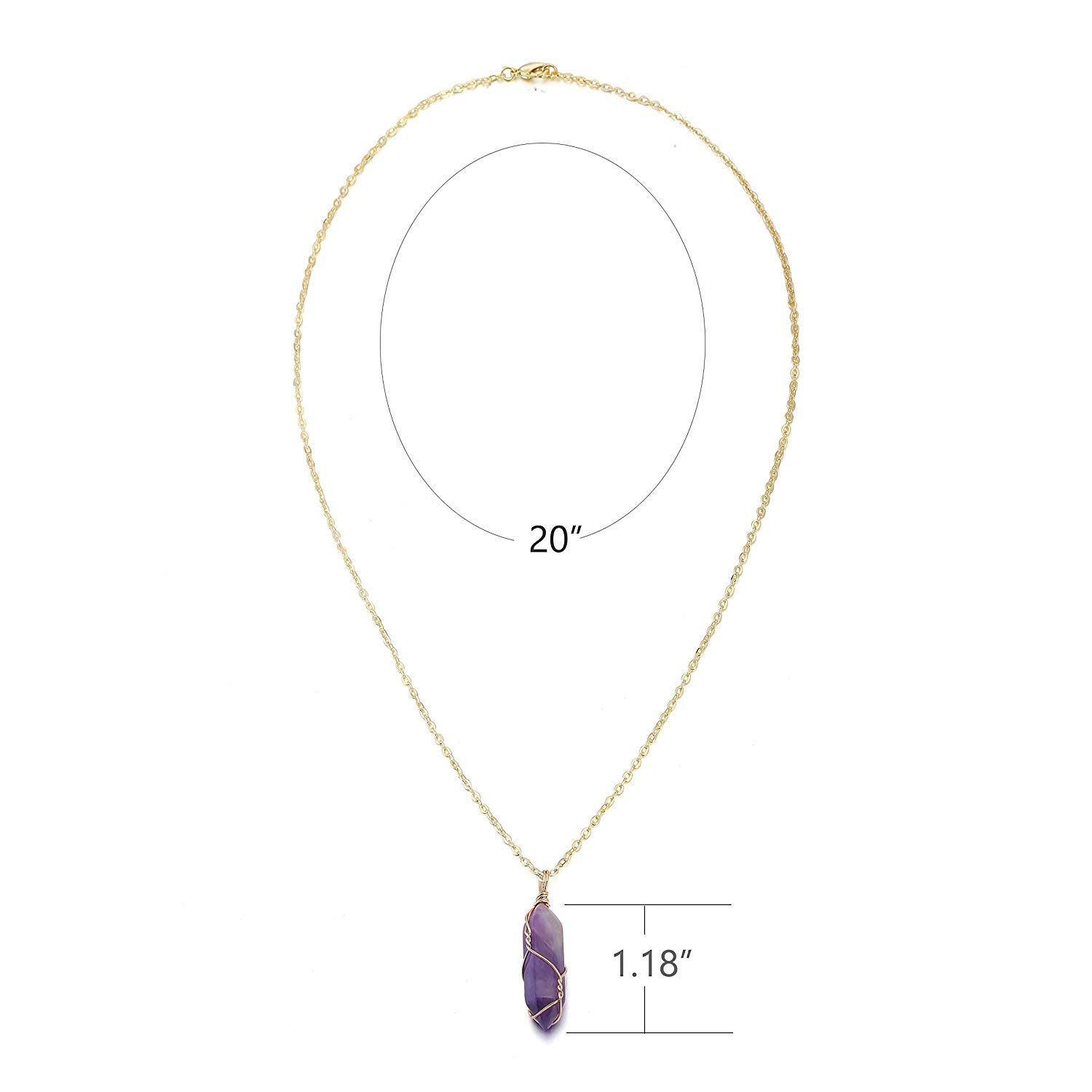 Hexagonal Natural Quartz Stone Pendant Healing Crystal Full Wire Wrap Gemstone Necklace for Women (purple)