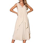 Seta T Women's Summer Ruffle Dresses Sleeveless V Neck Pleated Flowy Maxi Dress