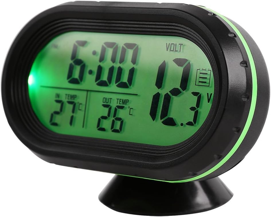 AKORD LED Multi-Function Digital Car Thermometer, Green, 12 V