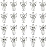HOBBIESAY 50Pcs Glass Angel Charms Angel Teardrop Faceted Beads Charm with Iron Wings Clear Wing Beads Pendants Wing Bead Dangle Pendants with Loop for Jewelry Making
