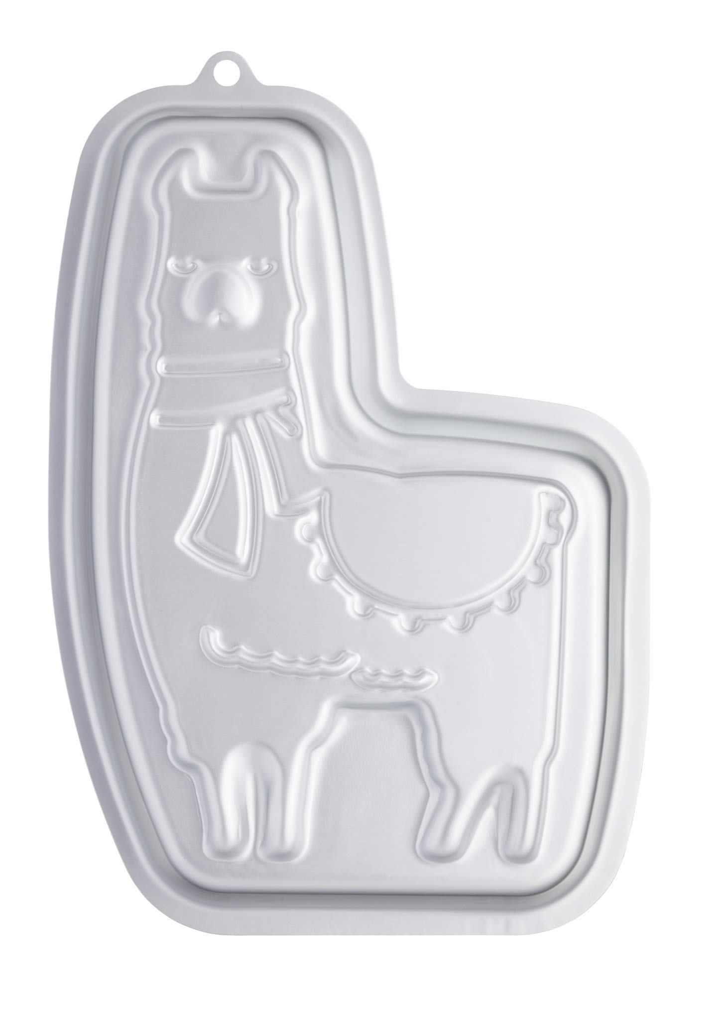 KitchenCraft Sweetly Does It Llama Cake Tin, Novelty Birthday Cake Pan with Recipe, Silver Anodised Aluminium, 28.5 x 18.5 cm