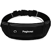 Peginmol Slim Running Belt Fanny Pack, Waist Pack Bag for Women Men, Running Pouch for Phone Waterproof Reflective with 3 Pouches, Running Phone Holder for Sports, Traveling (Black)