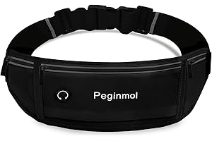 Slim Running Belt Fanny Pack, Waist Pack Bag for Women Men, Running Pouch for Phone Waterproof Reflective with 3 Pouches, Adj